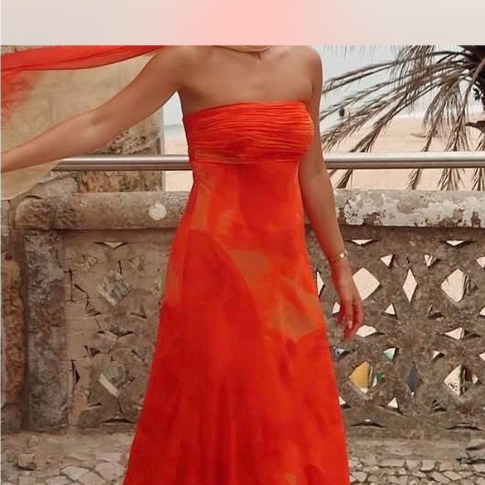 Asos Strapless Orange Dress with scarf